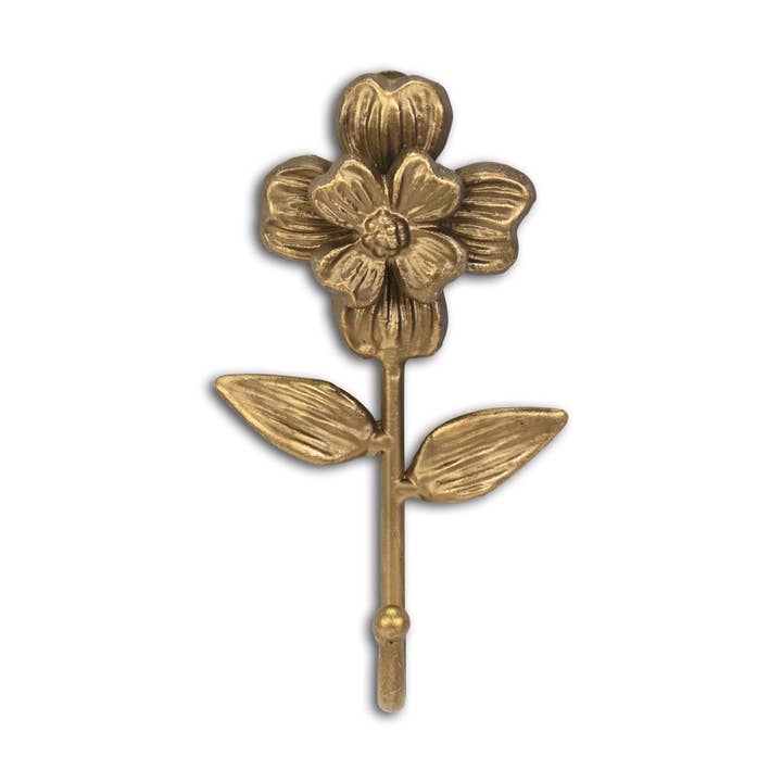 4" Antiqued Gold Cast Iron Flower Wall Hook for wholesale by HomeRoots