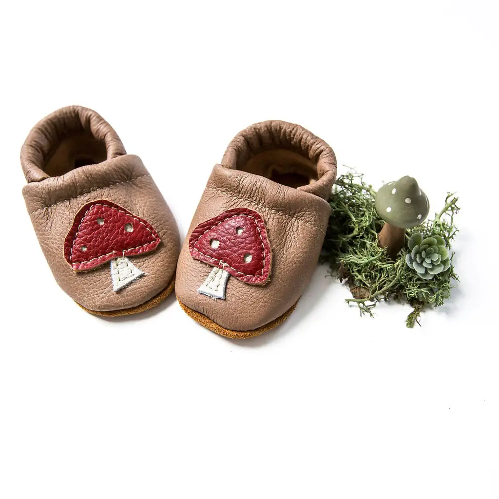 Starry Knight Design - Wholesale Moccasins - Kids - Mushrooms on Chai Leather Shoes Moccs Baby and Toddler6