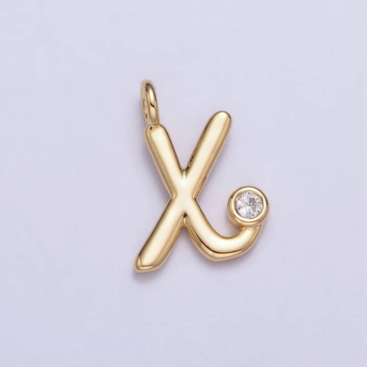 Aim Eternal - Wholesale Individual charm/pendant - Gold Initial Alphabet Lower Case Cursive Letter Clear CZ Personalized Charm | A-507-A-51923