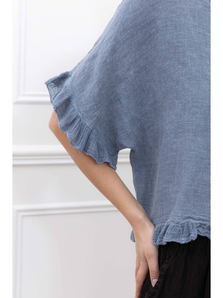 Happy look - Wholesale Blouse - Women's - Washed cotton top with ruffle detail11