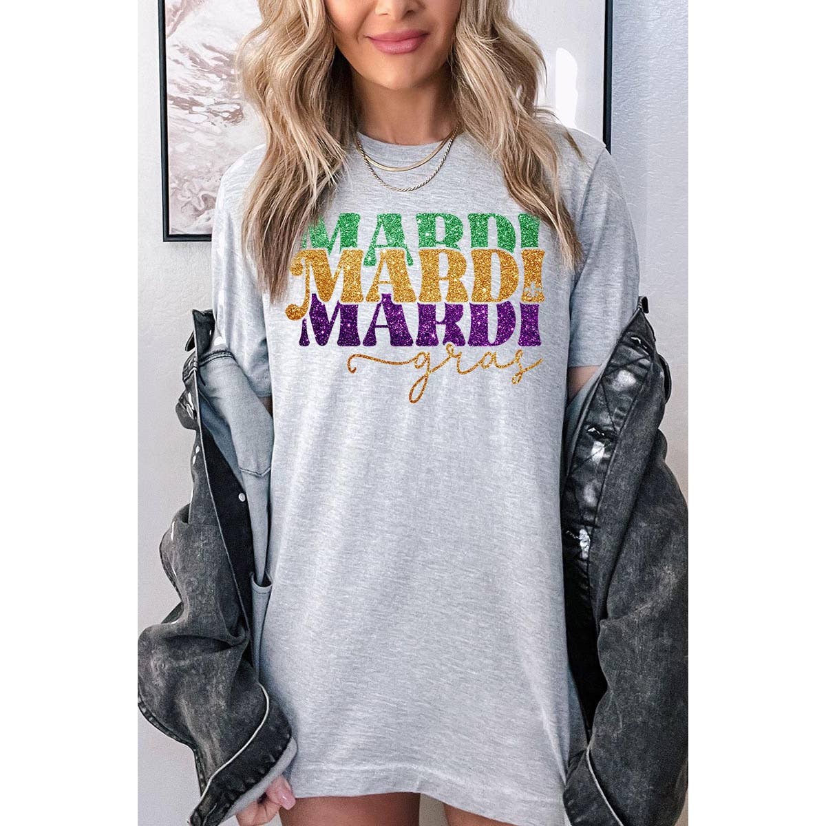 COLORBEAR - Wholesale Screen Printed T-Shirt - Women's - MARDI GRAS,FAUX GLITTER UNISEX SHORT SLEEVE,GRAPHIC1