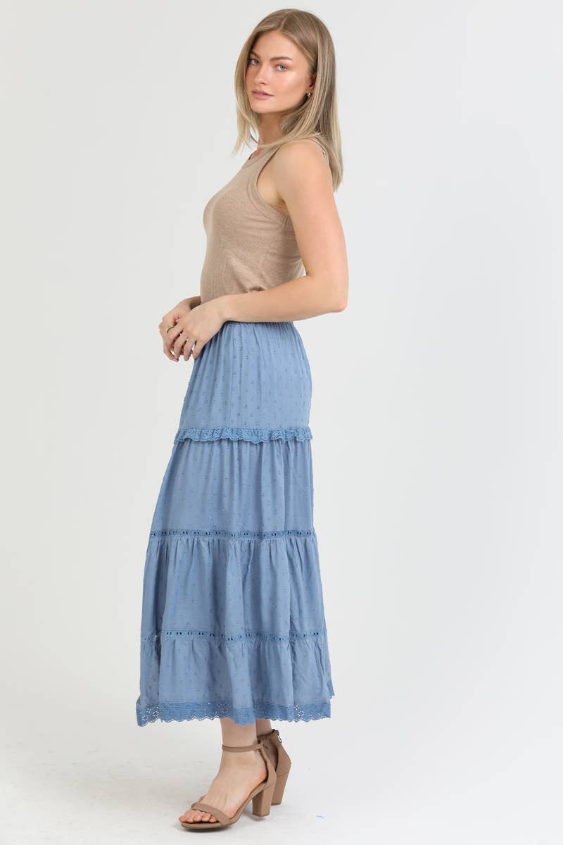 ANGIE – Saia - Mulher por atacado – Saia longa em camadas com detalhe de renda e fenda15