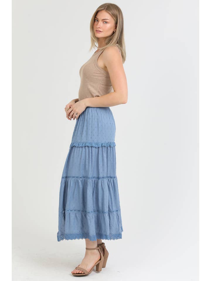 ANGIE - Wholesale Rok - Dames - 26P74-ASIS GELAAGDE MAXIROK MET KANTEN RAND EN SPLIT15