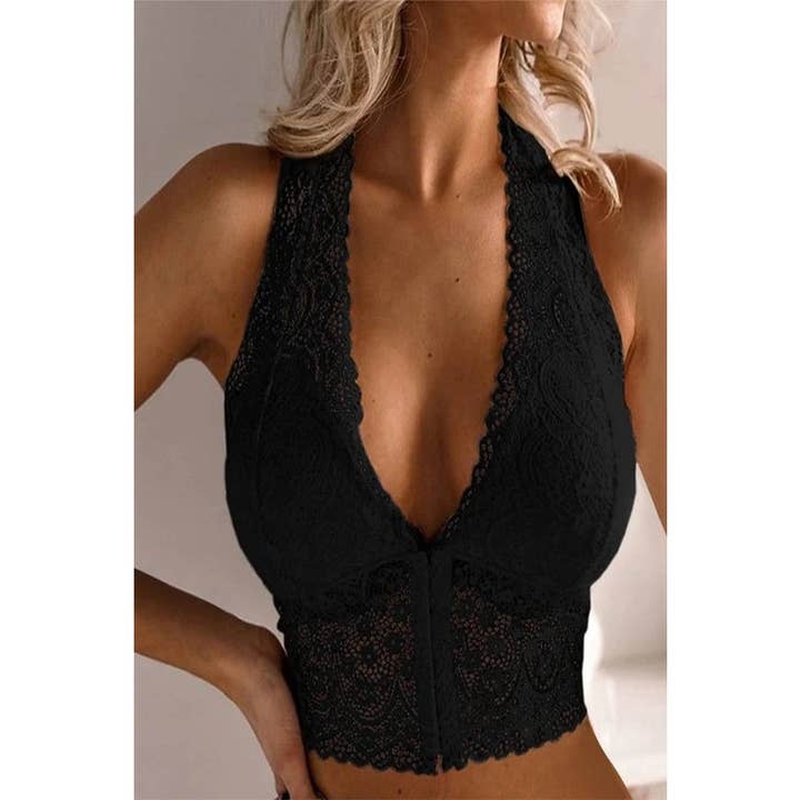 Paperdoll - Wholesale Bralette - Women's - WOMEN FRONT CLOSURE LACE TOP PUSH UP BRALETTE