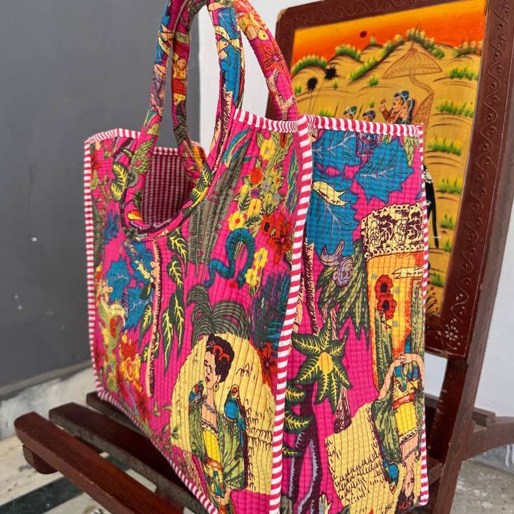 bhavnas boutique - Wholesale Tote Bag - Women's - Frida Kahlo Print Bag Shoulder Bag Cotton Quilted Women Bags4