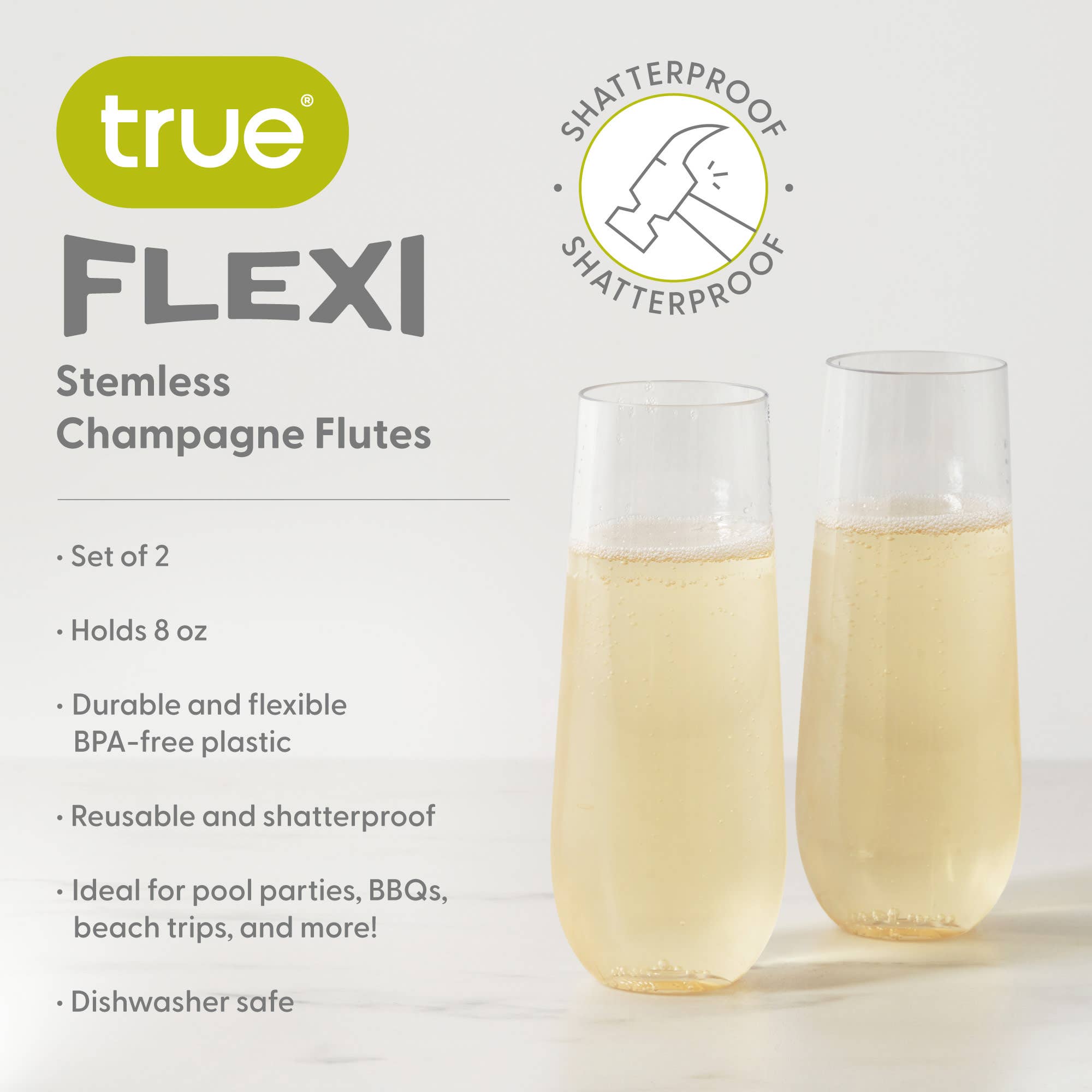 Clear Flexi Stemless Champagne Flutes Set of 2 for wholesale on Faire2
