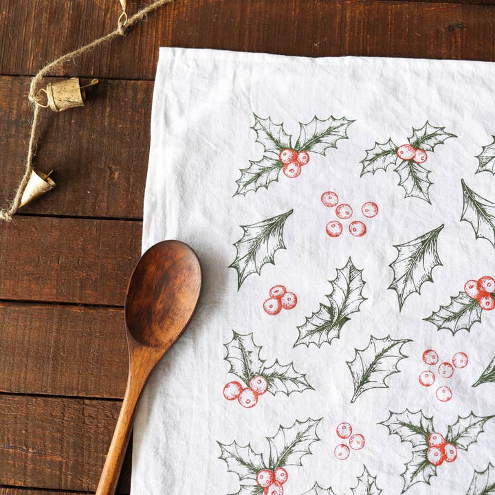 Highland Ridge | Handmade Home Decor - Wholesale Tea Towel - Botanical Holly Tea Towel - Christmas Holiday Decor4