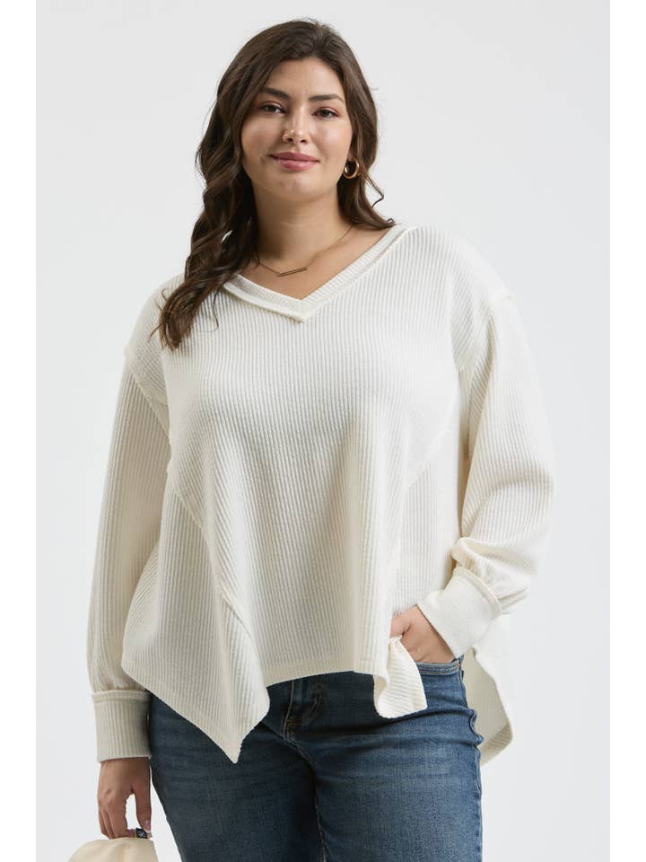 Blu Pepper - Wholesale Knit Top - Women's - PLUS V NECK ASYMMETRICAL HEM LONG SLEEVE KNIT TOP9