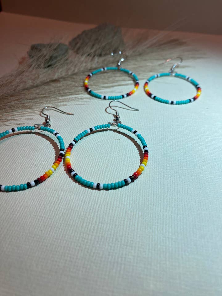 Teal aztec hoops for wholesale by Little Rogue Co