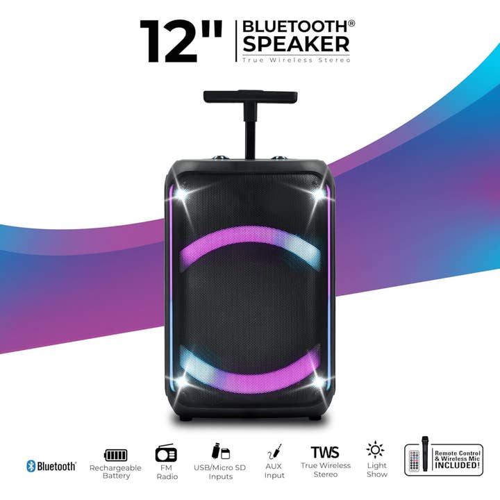 JupiterGear Home - Wholesale Speakers - IQ Sound 12-Inch Portable Bluetooth Party Speaker with TWS1