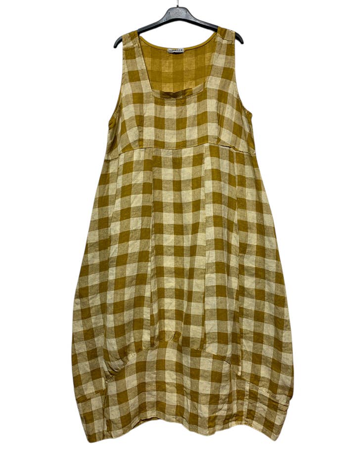 LINEN & COTTON HOUSE - Wholesale Dress β Women's - LINEN DRESS WITH POCKETS, GINGHAM CHECK PATTERN 32228