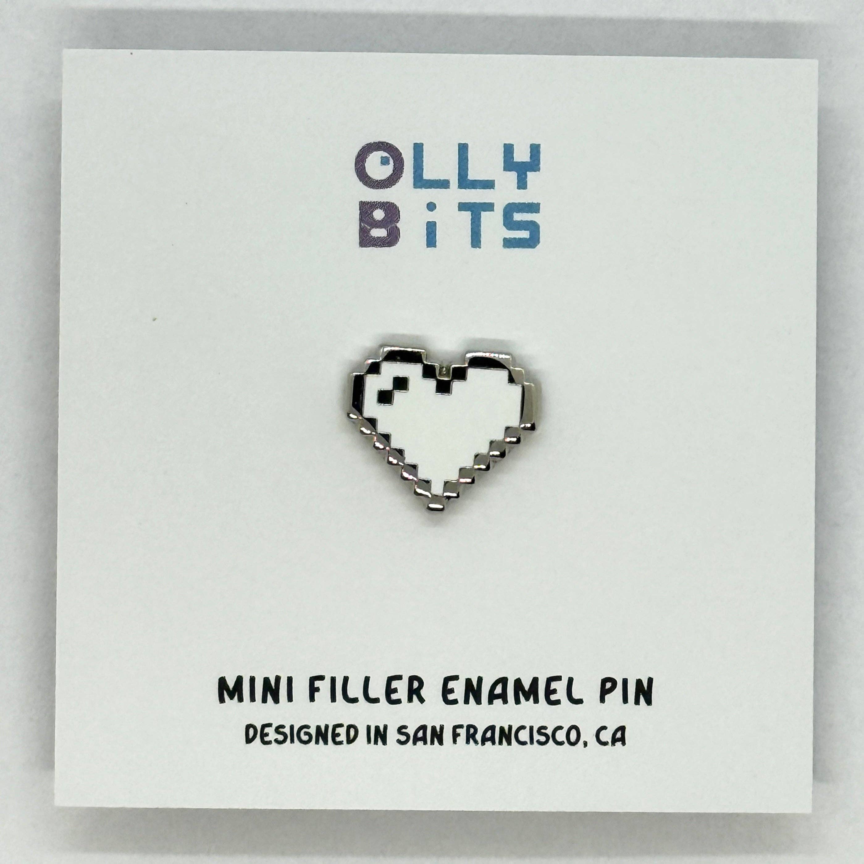 Ollybits Pixel Art - Wholesale Lapel Pin/Button - White (Silver) Pixel Heart Mini Filler Enamel Pin1