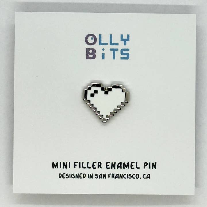 Ollybits Pixel Art - Wholesale Lapel Pin/Button - White (Silver) Pixel Heart Mini Filler Enamel Pin1