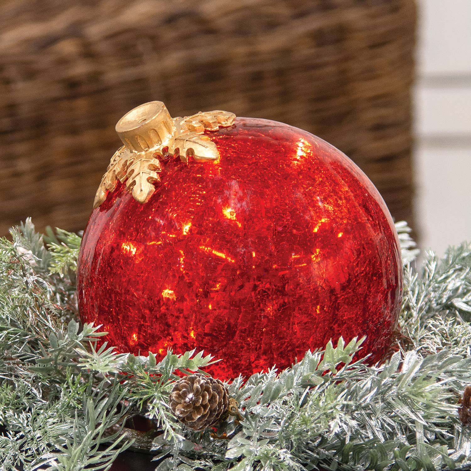 Col House Designs – Großhandel Verzierung – Geknisterte rote Glas-LED-Timer-Glühbirnenverzierung1