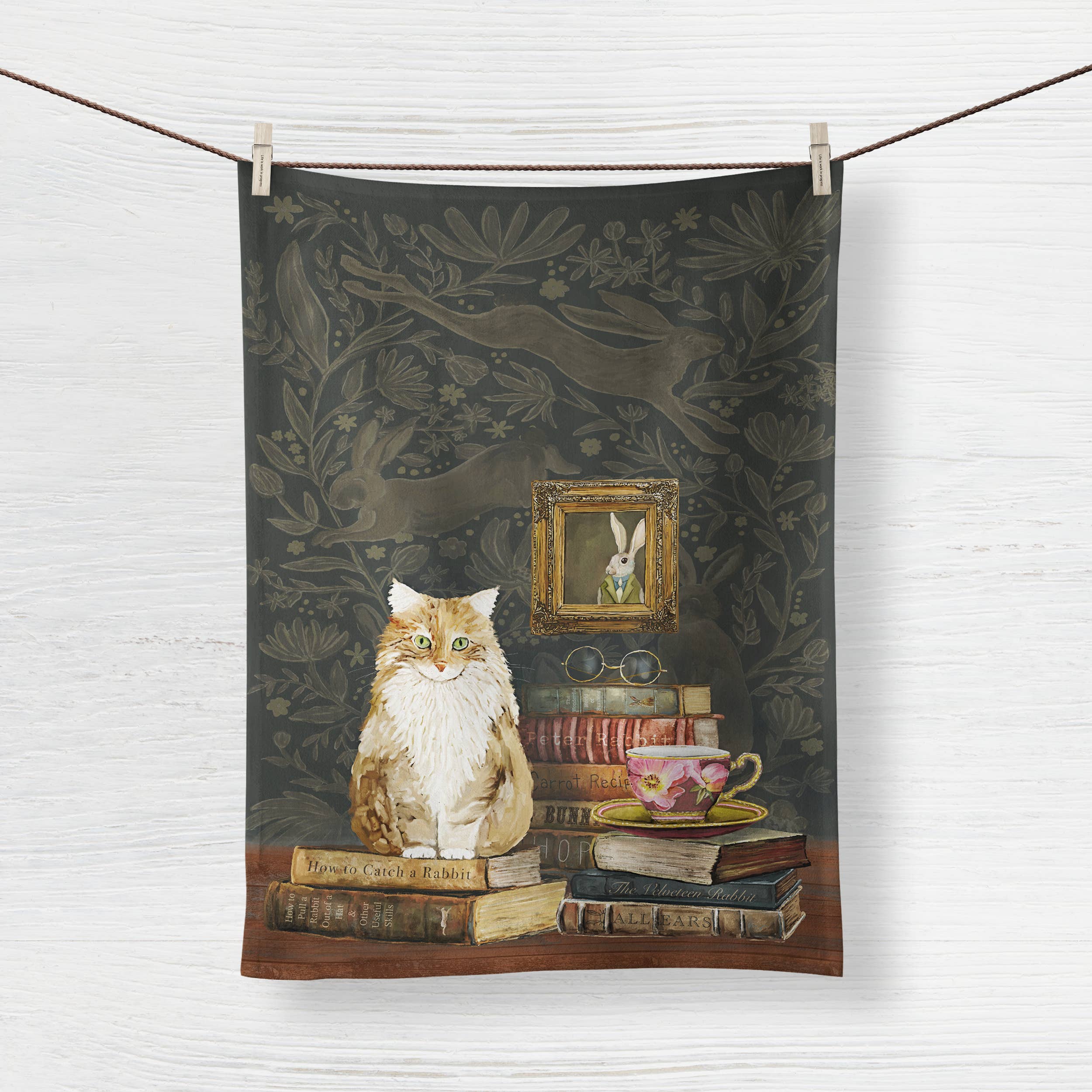Cathy Walters Art - Wholesale Tea Towel - Cats on Books 2 Tea Towel
