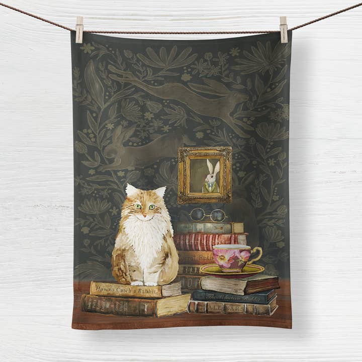 Cathy Walters Art - Wholesale Tea Towel - Cats on Books 2 Tea Towel0