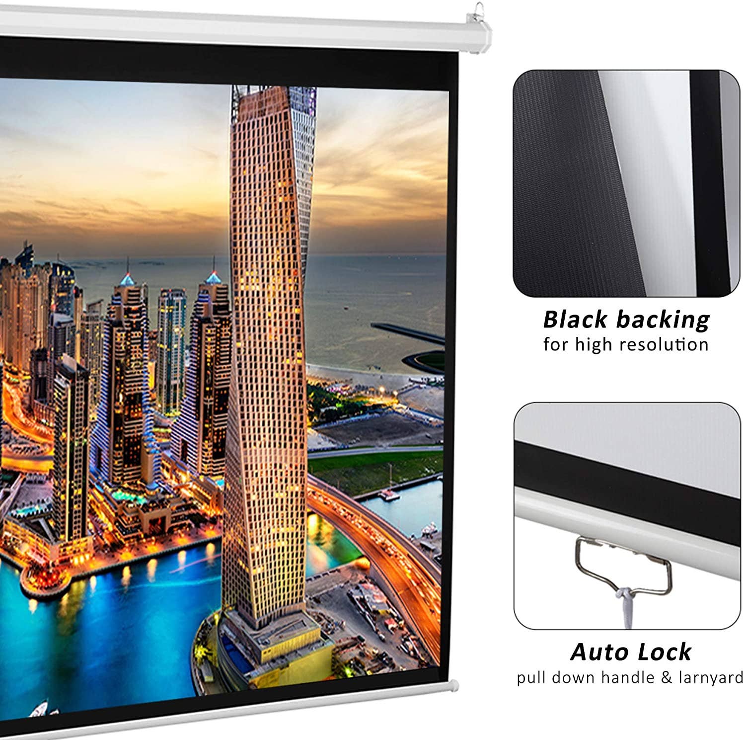 KHOMO GEAR - Wholesale Small/Handheld Appliance - 100 Inch Pull Down Projector Screen - White5