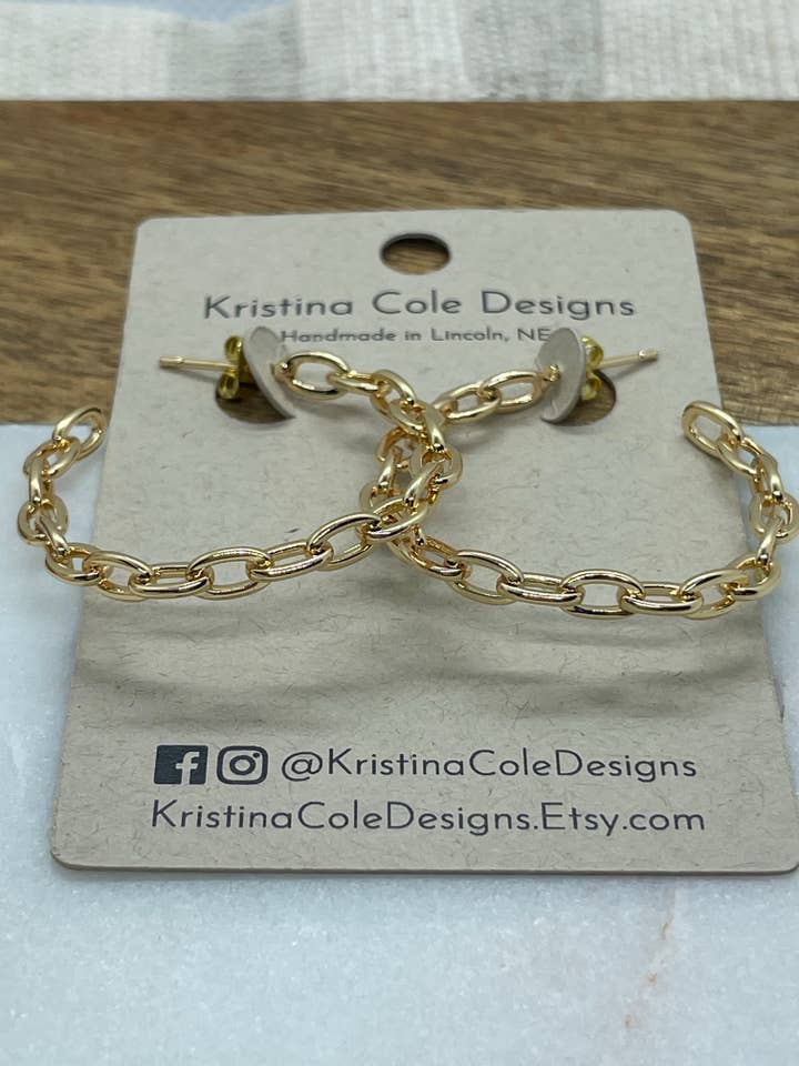 Gold Large Chain Link Hoop Earrings for wholesale by Kristina Cole Designs