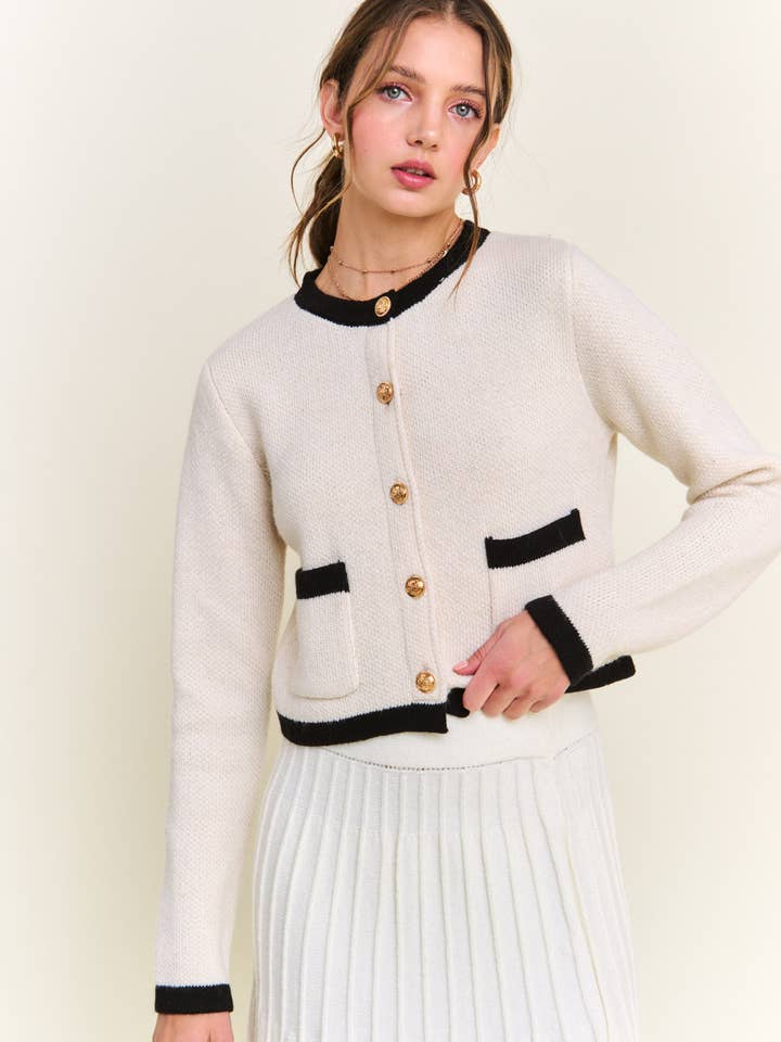 In the Beginning - Wholesale Cardigan - Women's - Ivory Round Neck Boho Cardigan