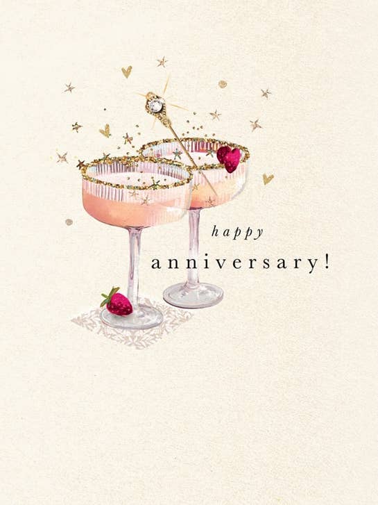 HAND FINISHED ANNIVERSARY GREETING CARD GLASSES CHEERS for wholesale by Notes & Queries, Inc.