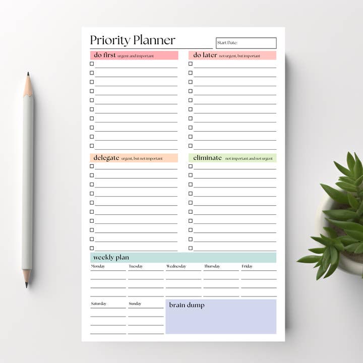 Priority Planner To Do Checklist: 50-Page Tear-Off Notepad for wholesale by Eleventh and Taylor