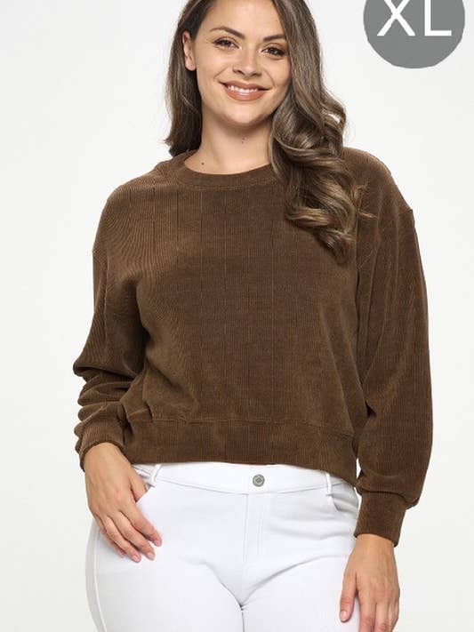 Relaxed Ribbed Corduroy Long Sleeve Top - XL Only for wholesale by Yelete