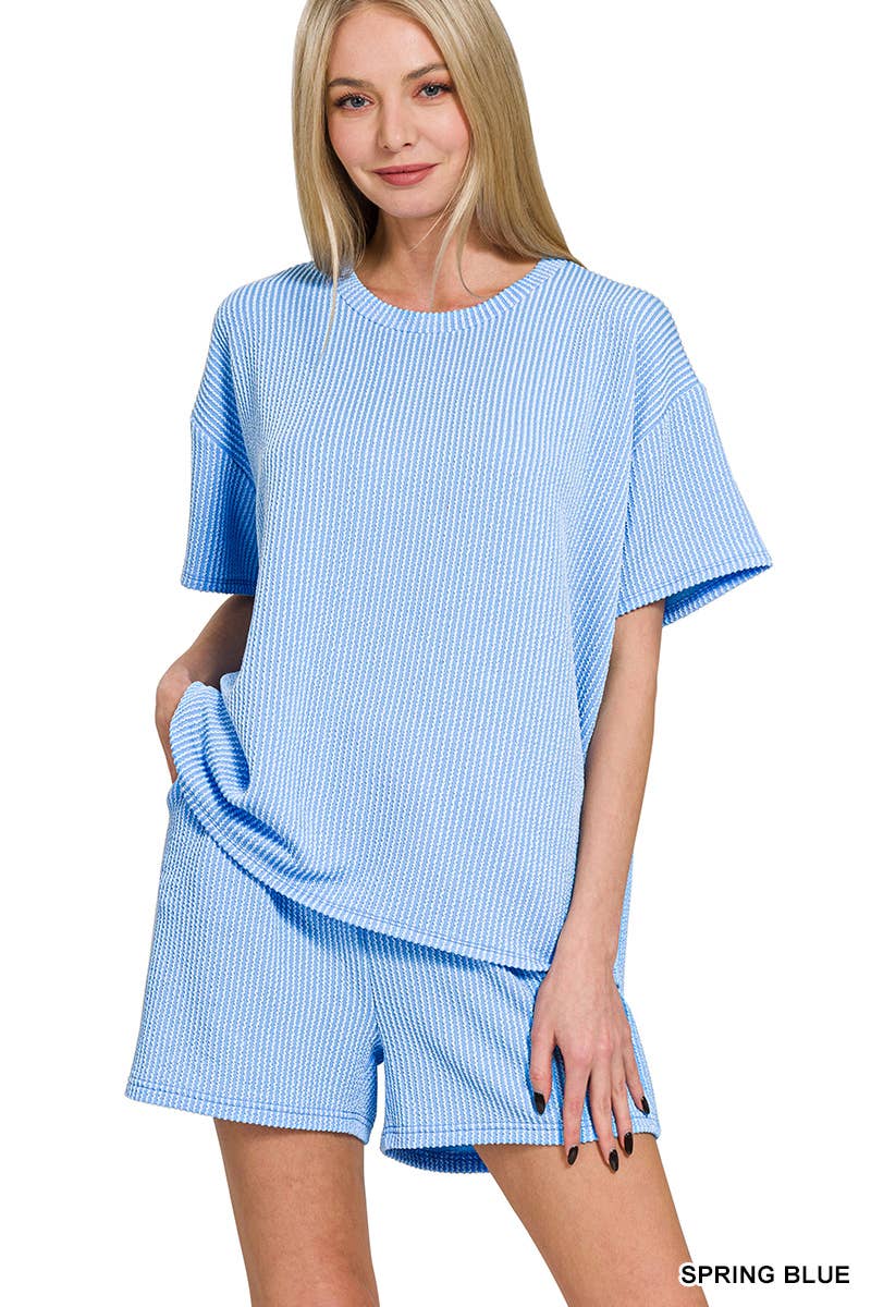 42POPS – Engroshandel Loungesæt - Dame – .Corded Rib T-shirt & Shorts 2-delt Sæt22