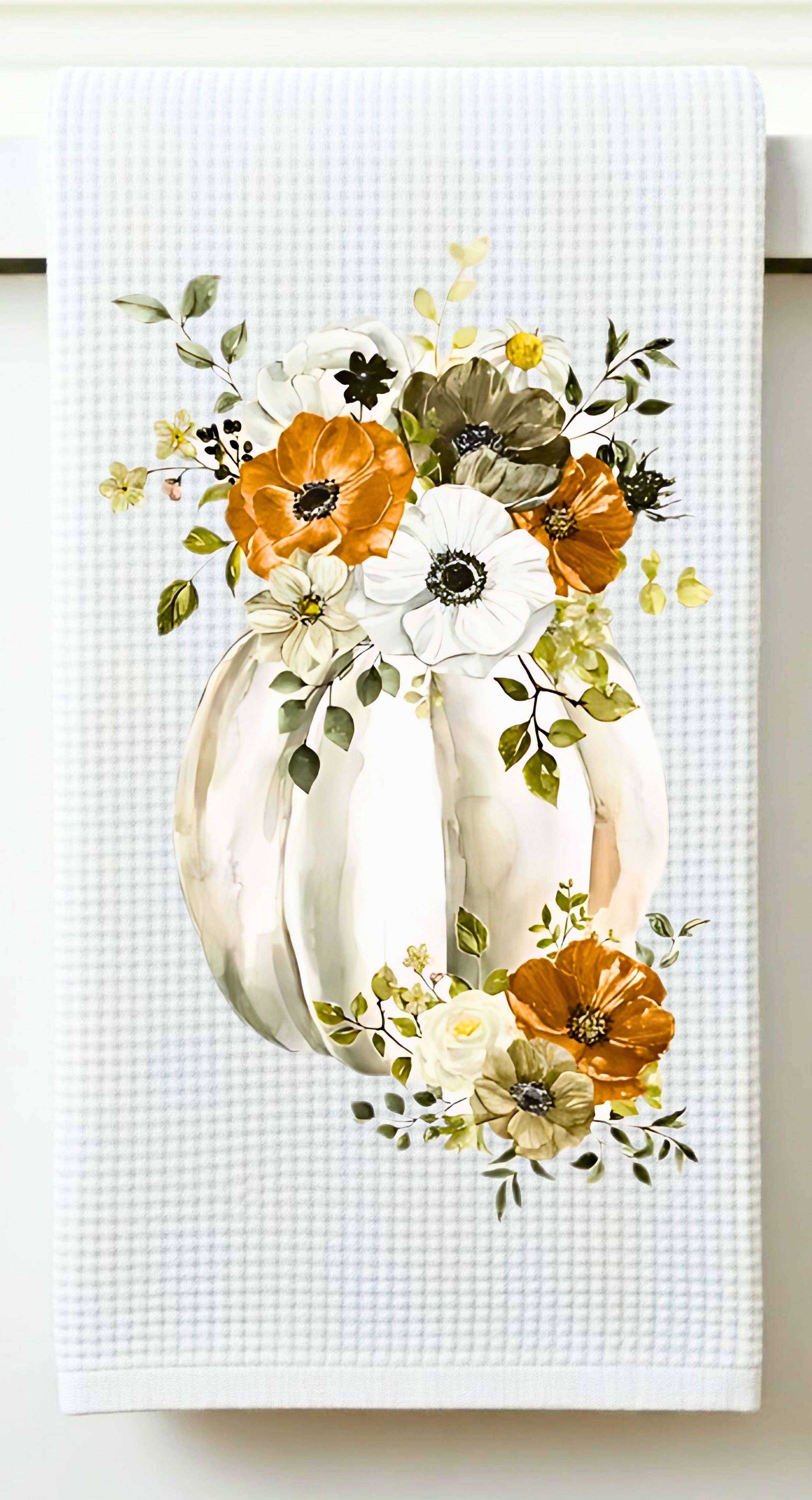 Cottage & Club - Vendita all'ingrosso Strofinacci - Asciugamano da cucina con bouquet di zucche floreali1