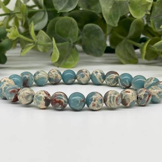 Meraki Gemstones - Wholesale Beaded Bracelet - Snake Skin Jasper Bracelet Stretchable 8mm Beads,7.5"L