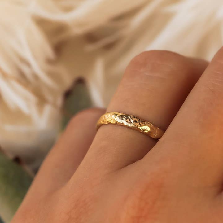 Lacee Alexandra Jewelry - Wholesale Band/stacked ring - Solid Gold Textured Wide Band2