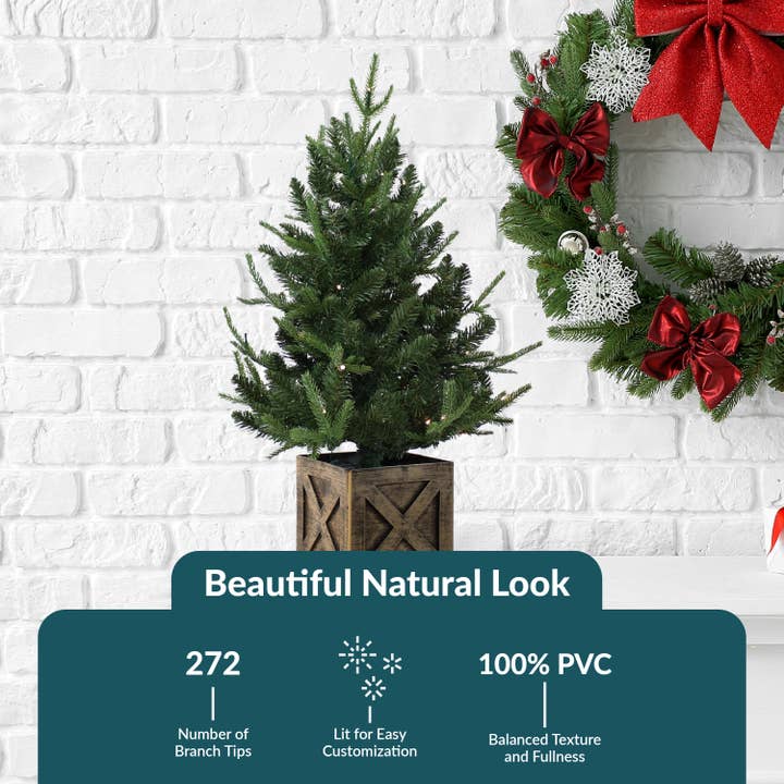 Sunnydaze Decor - Vente Sapin de Noël artificiel - Sapin de Noël artificiel pré-éclairé d'intérieur style ferme - 3 pieds2