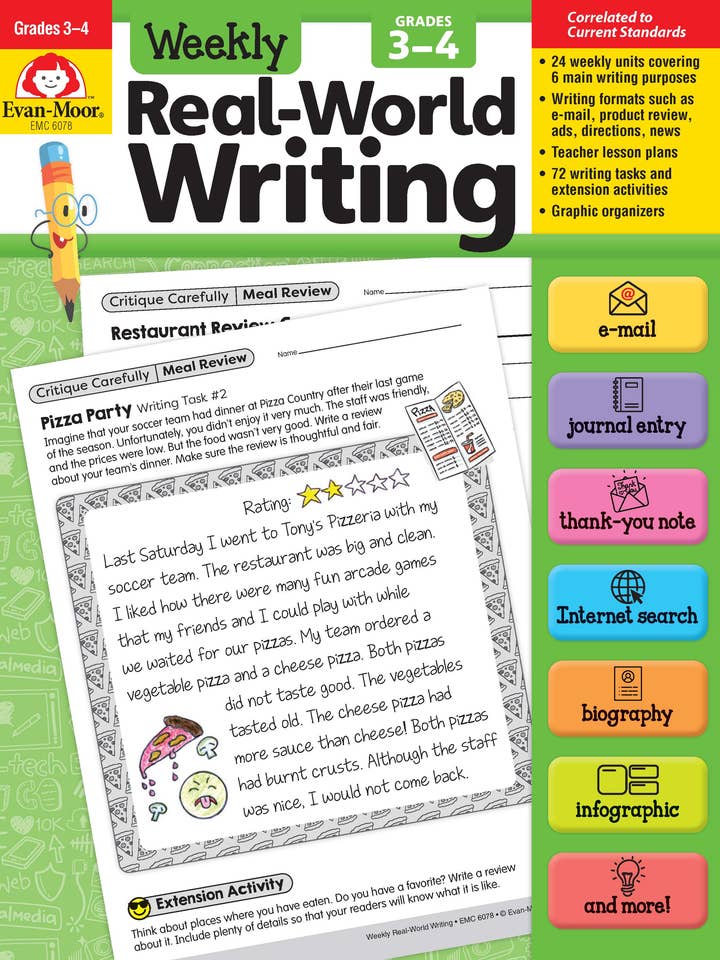 Weekly Real-World Writing, Grade 3 - 4 Teacher Resource for wholesale by Evan-Moor Educational Publishers