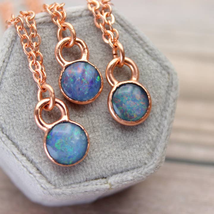 Round Blue Australian Opal Copper Necklaces for wholesale by Meraki Rame