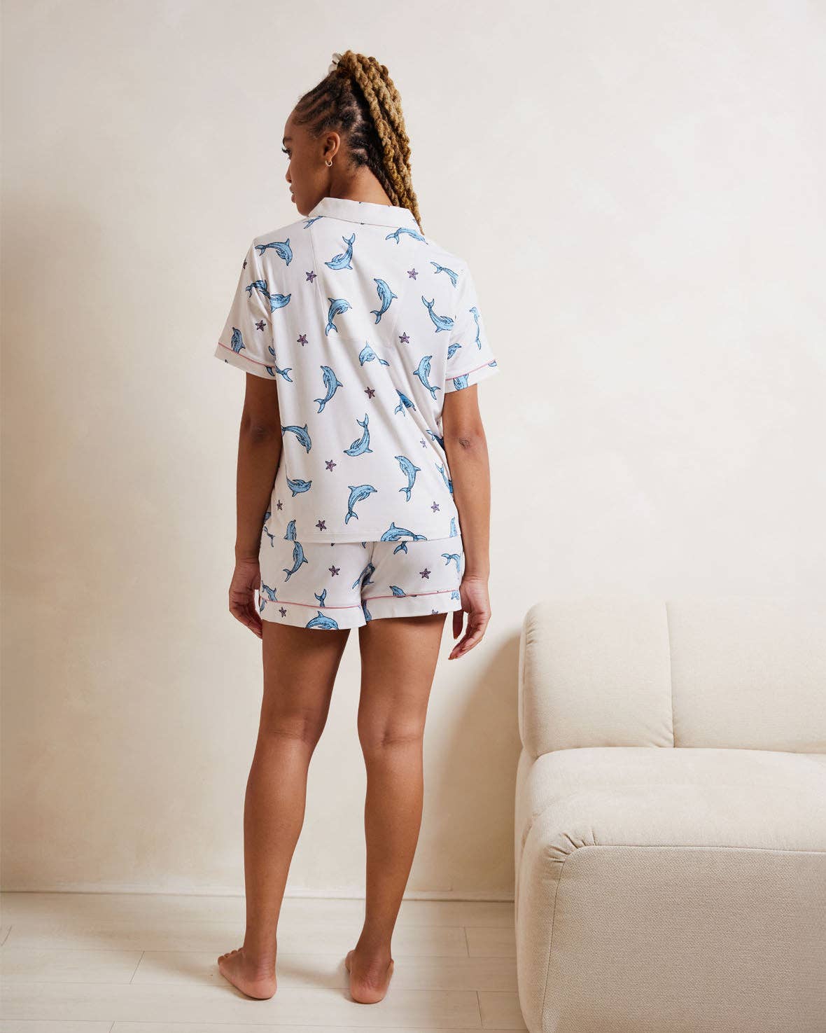 Off White Dolphin Print Short Pyjama Set for wholesale on Faire4