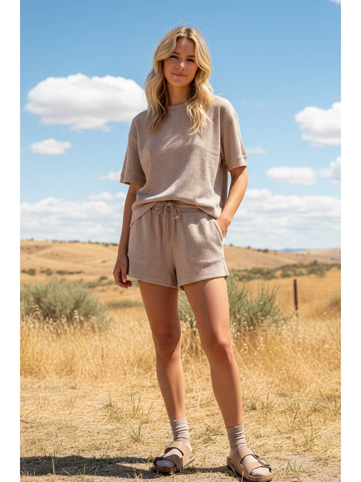 Sewn and Seen - Wholesale Lounge Set - Women's - RIBBED ROUND NECK TOP AND SHORTS SET53