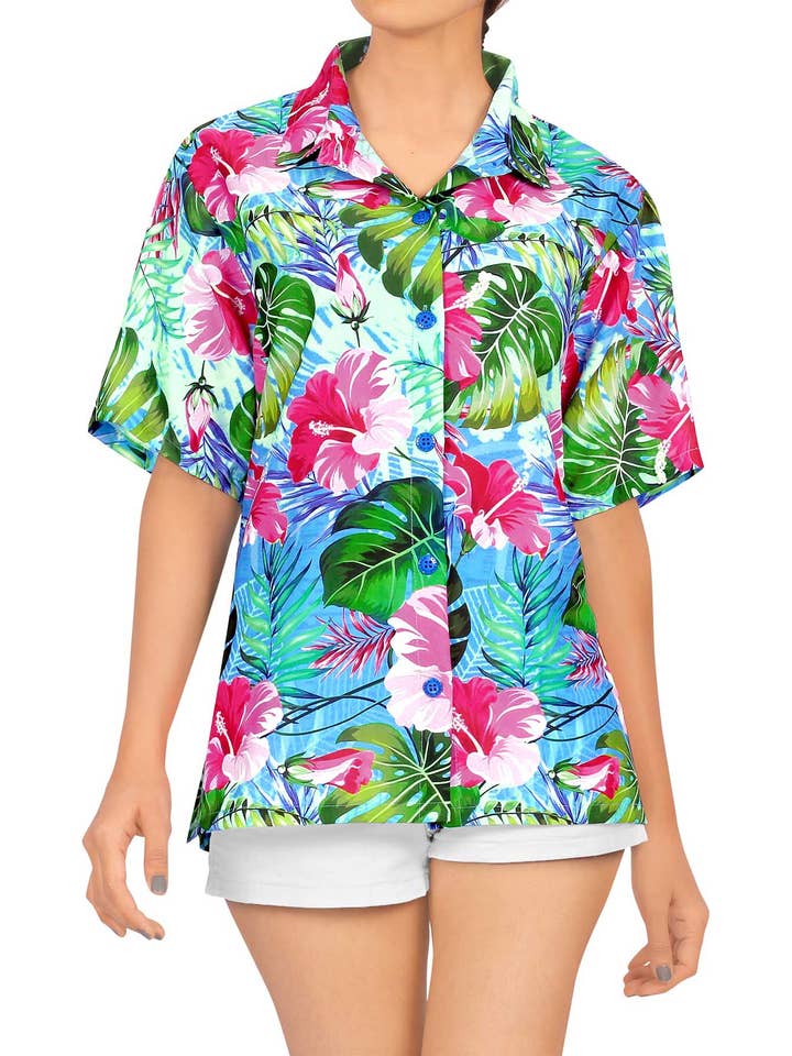 Camisa Havaiana Tropical Bay para Mulher por atacado de Happy Bay / La Leela