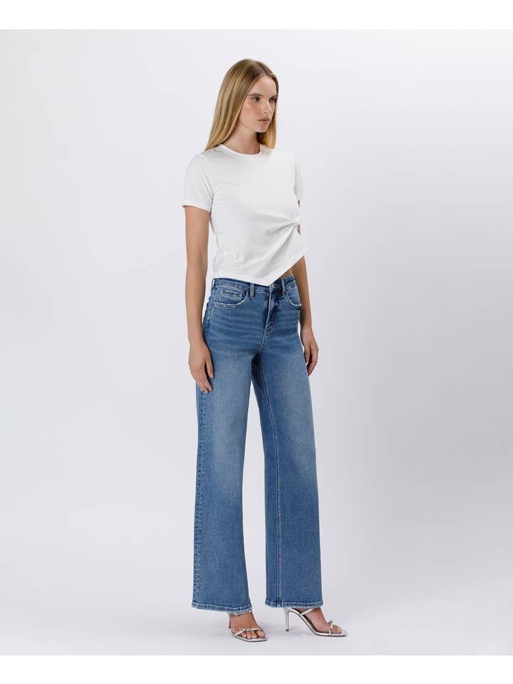 SUPREME TUMMY CONTROL SUPER HIGH RISE BAGGY WIDE JEANS LV1574 for wholesale on Faire