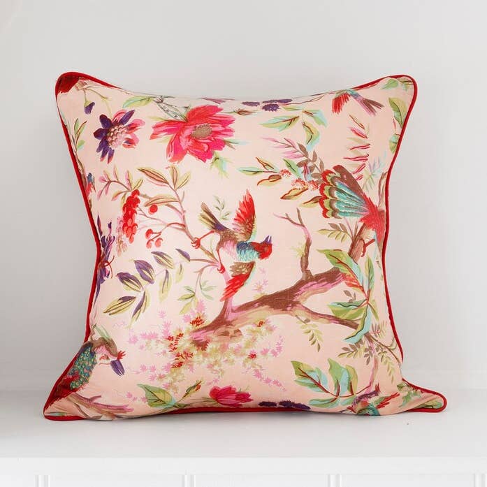 Mexican Painter Cushion Cover - Pink bird of paradise for wholesale by Linen Connections