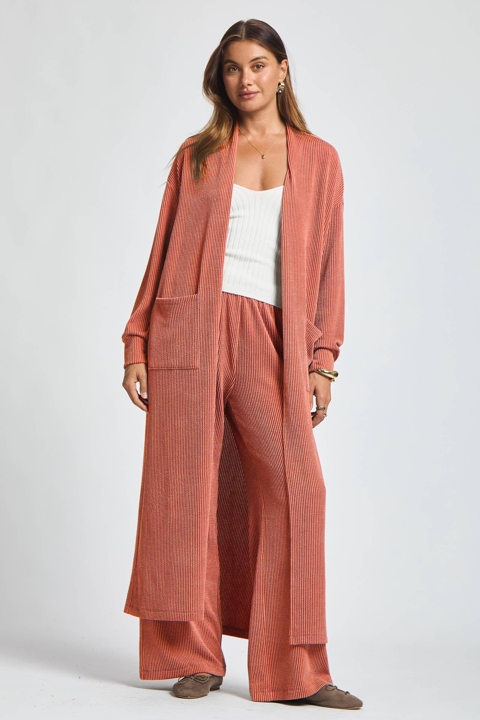 Dear Scarlett - Wholesale Top & Pant Set (NOT Loungewear) - Women's - Longline Cardigan + Relaxed Pants 2 Piece0