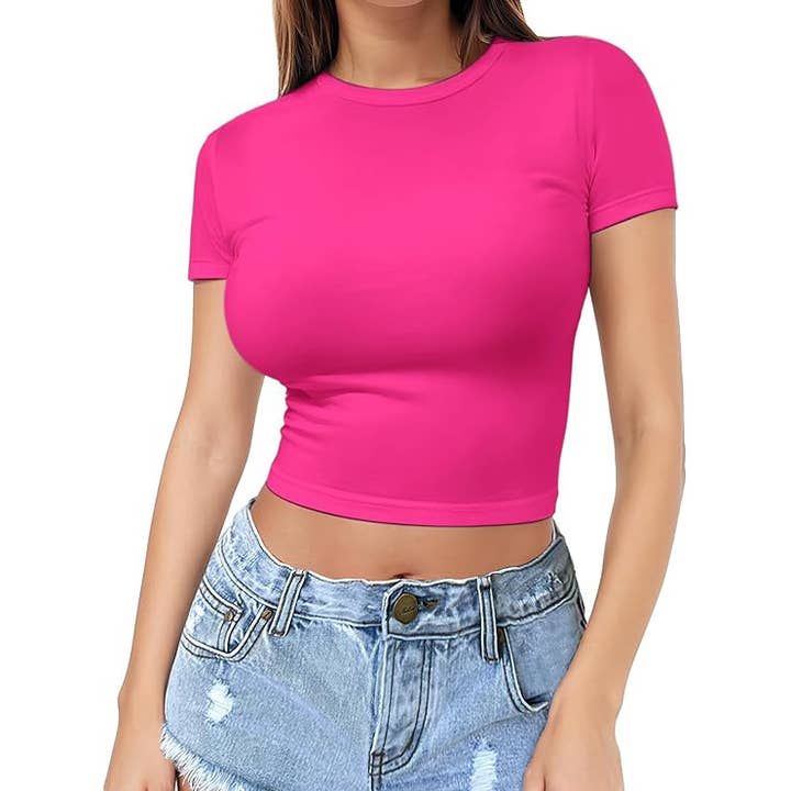 Rosa Clothing - Wholesale T-Shirt - Women's - Classic Fitted Short Sleeve Crop T-Shirt 11 Colors6