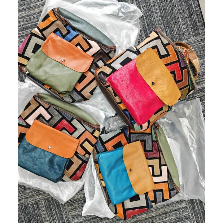 Superbia - Wholesale Backpack - Women's - Hand Made Real Leather Multicolor Patchwork Backpack Bag8