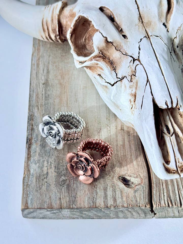 Western Style Flower Stretch Band Ring for wholesale by Boho Ranch Shop