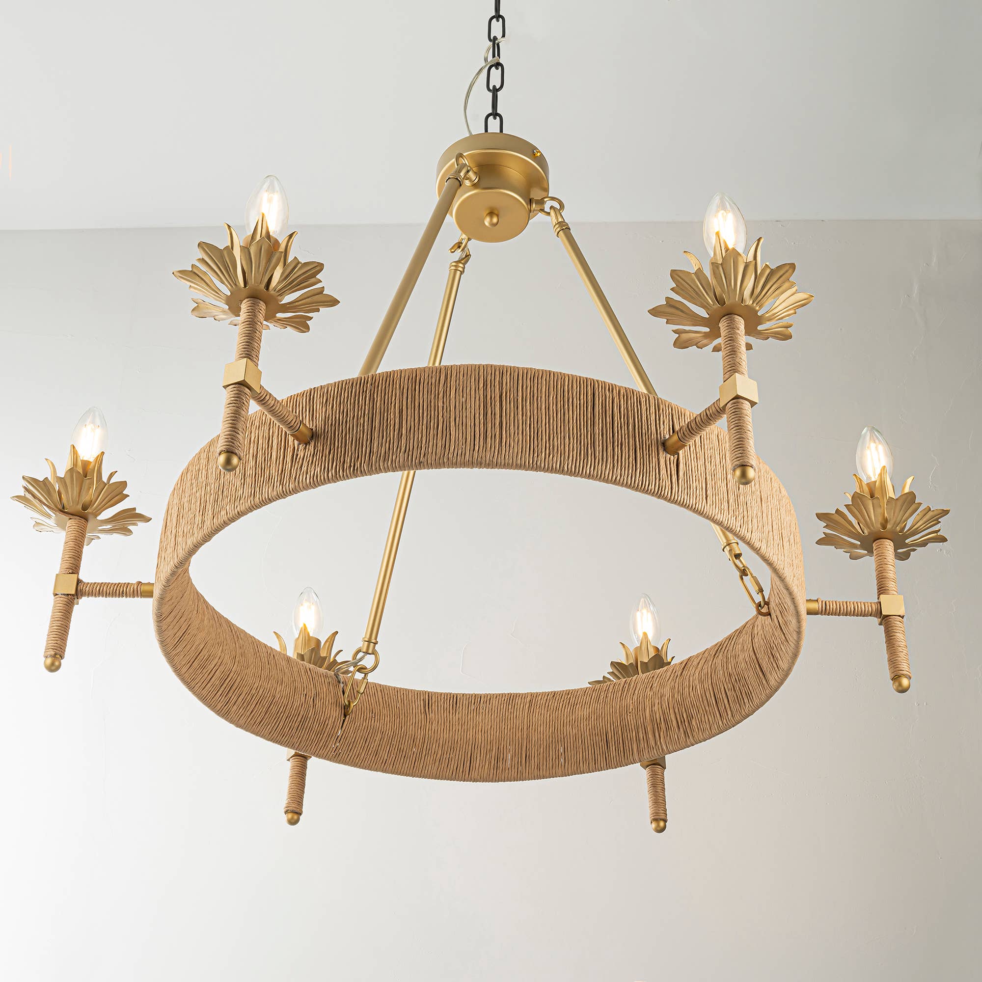 ELE Light & Decor - Wholesale Chandelier/Hanging Light - Aleena 6-Light Gold Farmhouse Woven Wagon Wheel Chandelier4