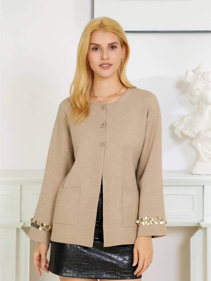 Lucy Sparks - Wholesale Cardigan – Women’s - SOFT KNIT CARDIGAN WITH LARGE SEQUINS ON CUFFS3