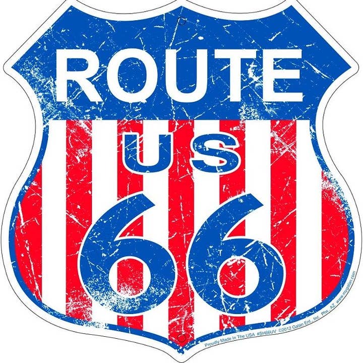 Insegna a scudo della bandiera USA Route 66 per la vendita all'ingrosso da parte di Signs 4 Fun