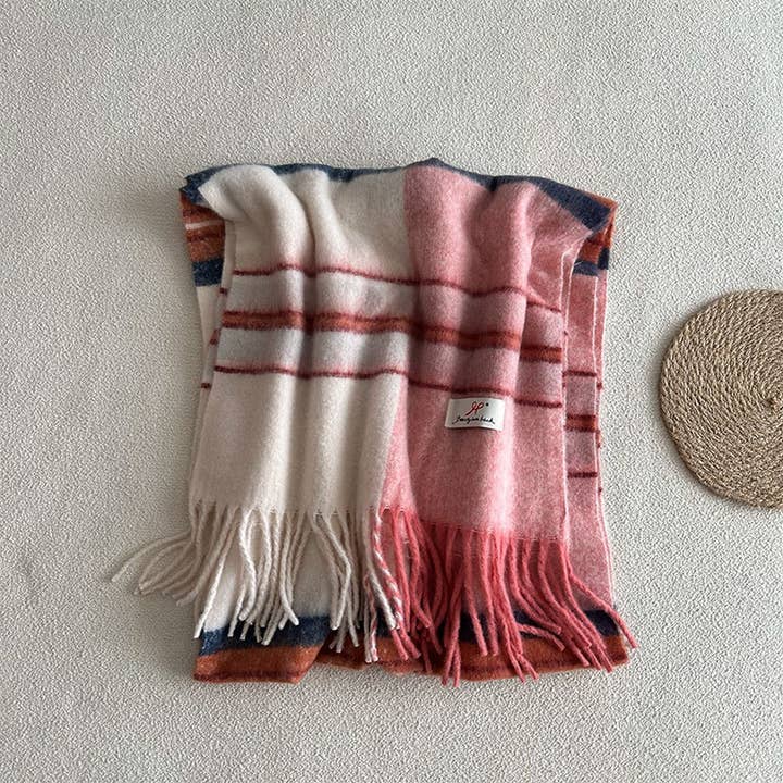 ACCITY - Wholesale Scarf - Women's - Blue Plaid Faux Cashmere Scarf – Winter Warm_CWASC23374