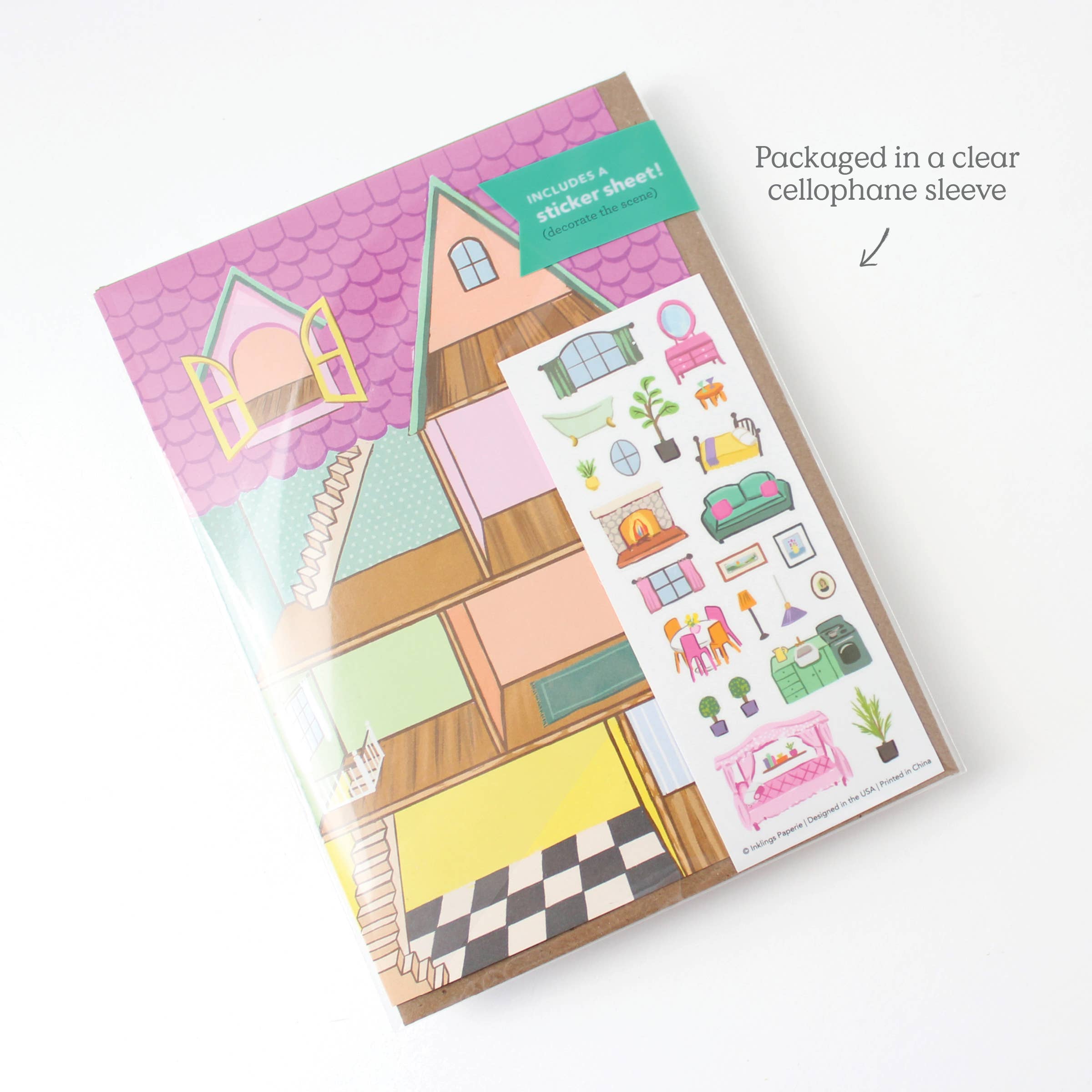 Inklings Paperie - Wholesale Everyday Greeting Card - Sticker Scene Card - Dollhouse1