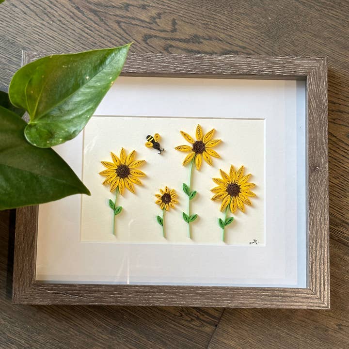 Sunflower Quilled Art, Paper Quilling Framed Wall Art for wholesale by Craftify Mom