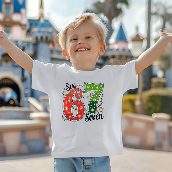 TheWorldOfMYes - Wholesale Screen Printed T-Shirt - Kids - Kids Six Seven Christmas Tee | Festive Holiday Shirt3