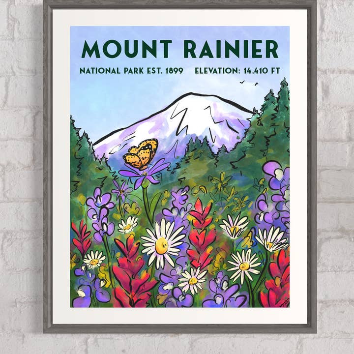 Mount Rainier in Bloom Retro Travel Poster Inspired for wholesale by Sketches By The Sea
